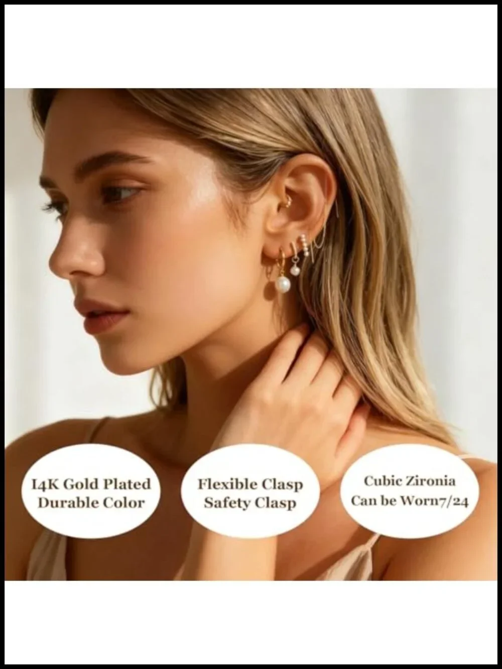 5 Pairs Pearl Huggie Earrings Stack Set Gold Dangle Hoop Earrings for Women